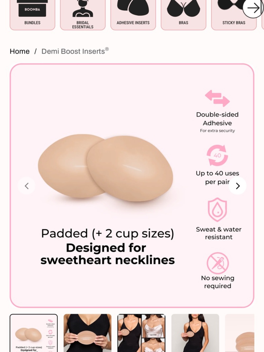 Demi Boost Padded Inserts (Nude) - Enhances Cup Size & Shape